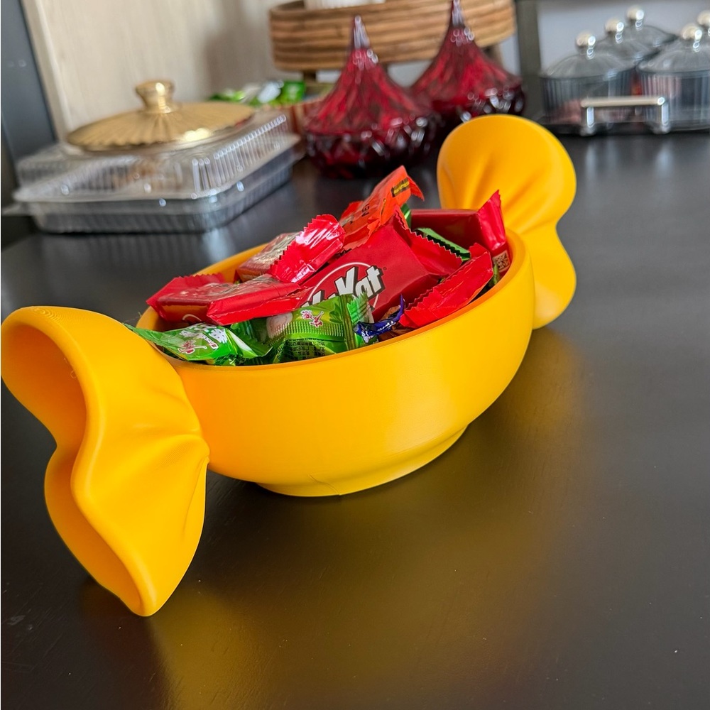 Yellow Candy Dish Bowl with Bow Handles